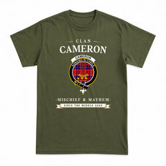 Cameron of Lochiel Modern Tartan Crest Mischief and Mayhem T-shirt
