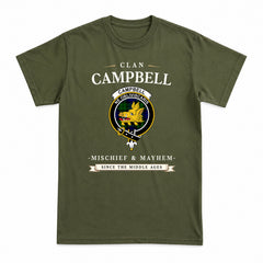 Campbell Modern Tartan Crest Mischief and Mayhem T-shirt
