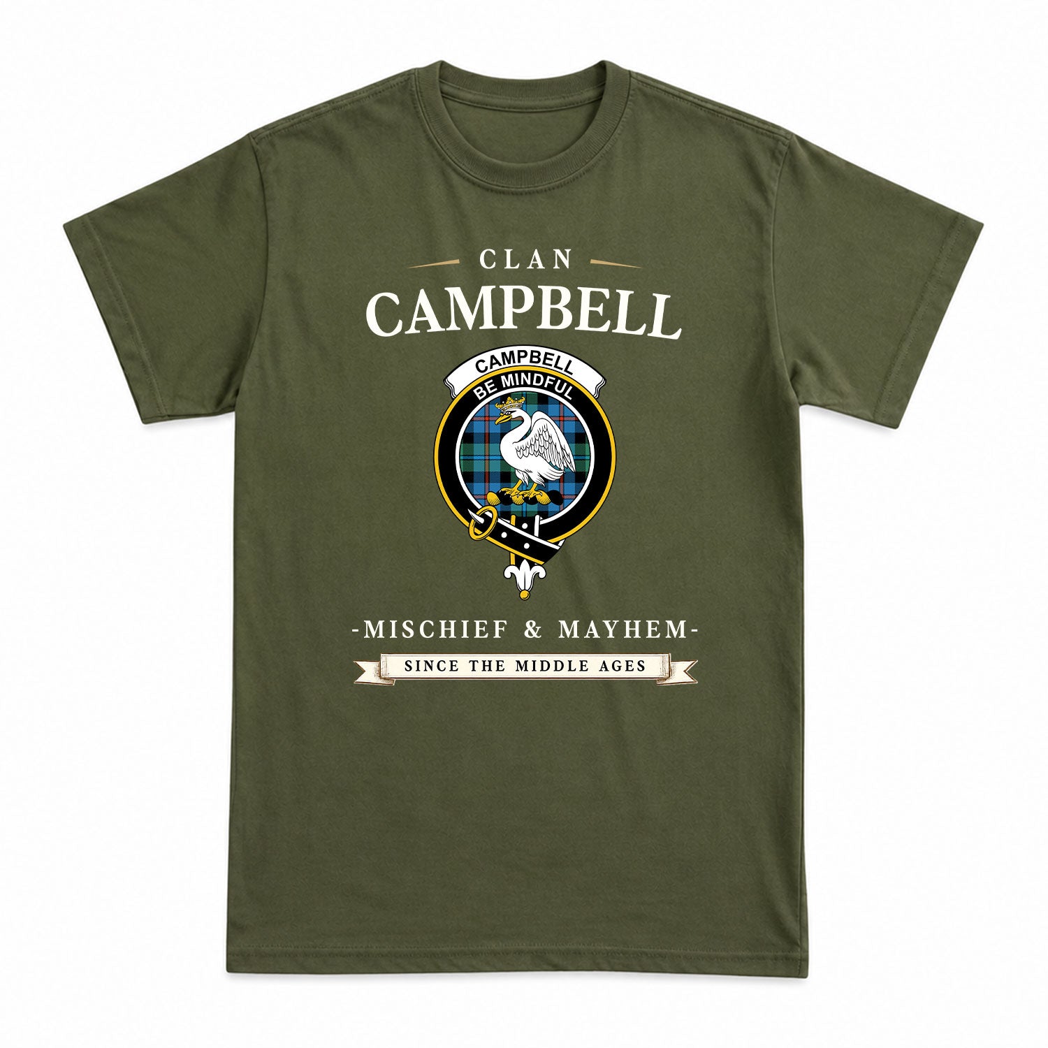Campbell of Cawdor Ancient Tartan Crest Mischief and Mayhem T-shirt