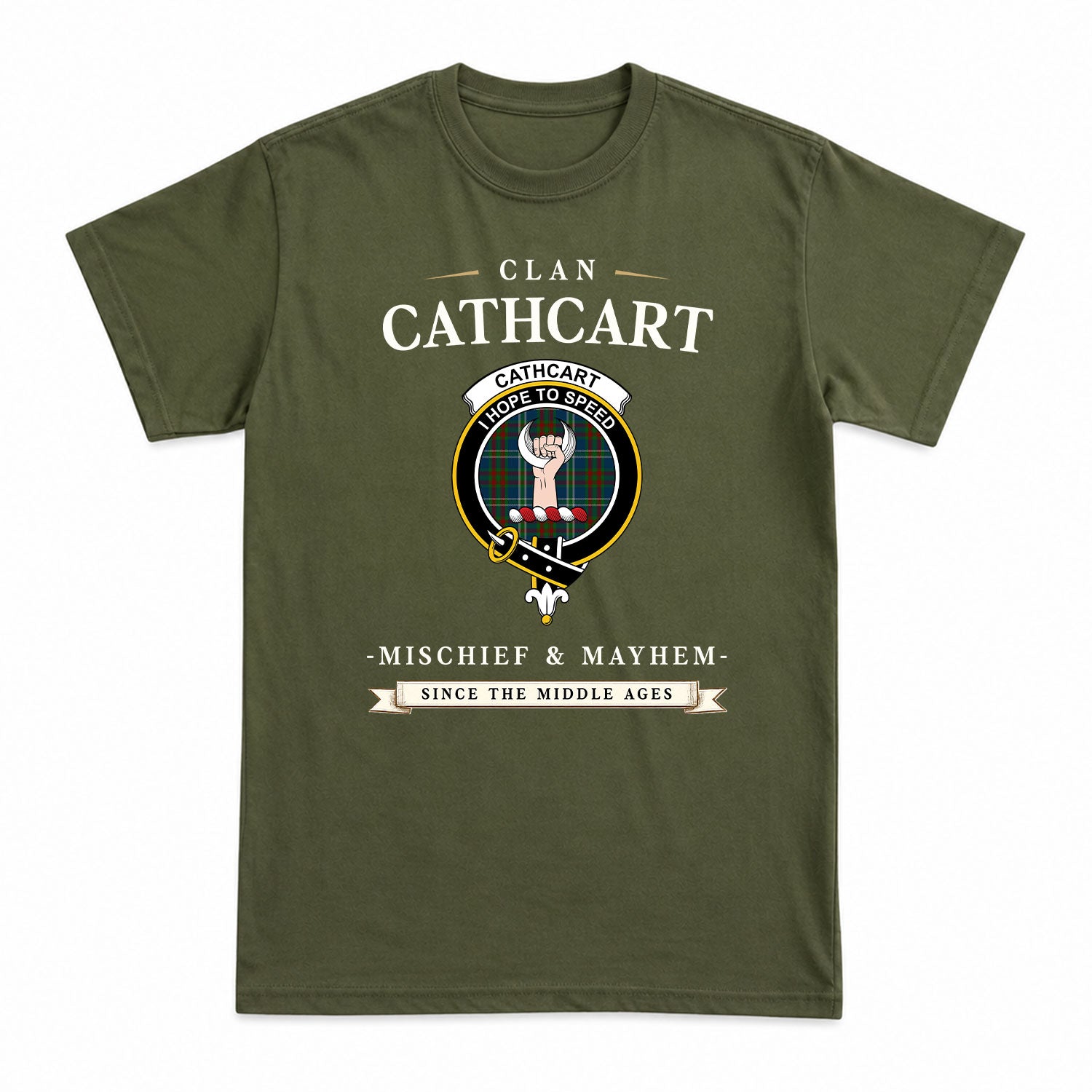 Cathcart Tartan Crest Mischief and Mayhem T-shirt