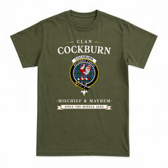 Cockburn Ancient Tartan Crest Mischief and Mayhem T-shirt
