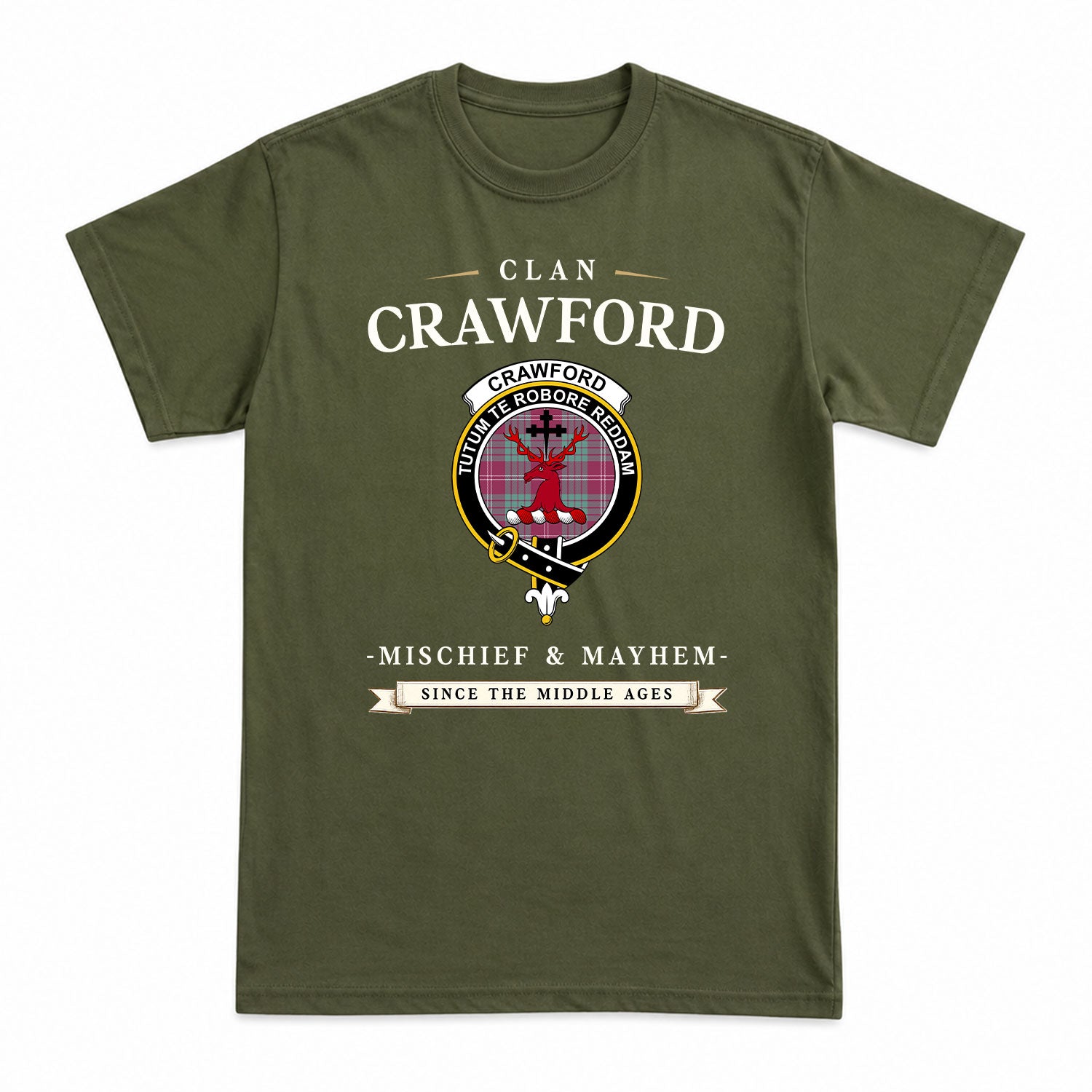 Crawford Ancient Tartan Crest Mischief and Mayhem T-shirt