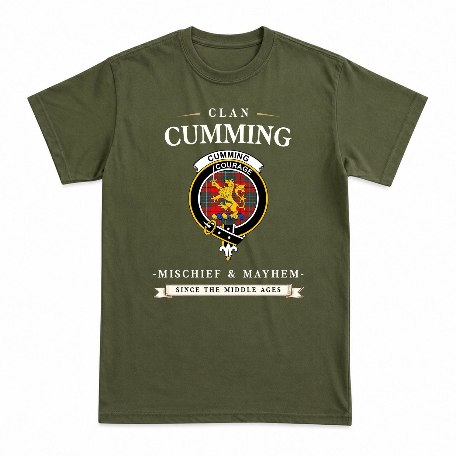 Cumming Modern Tartan Crest Mischief and Mayhem T-shirt