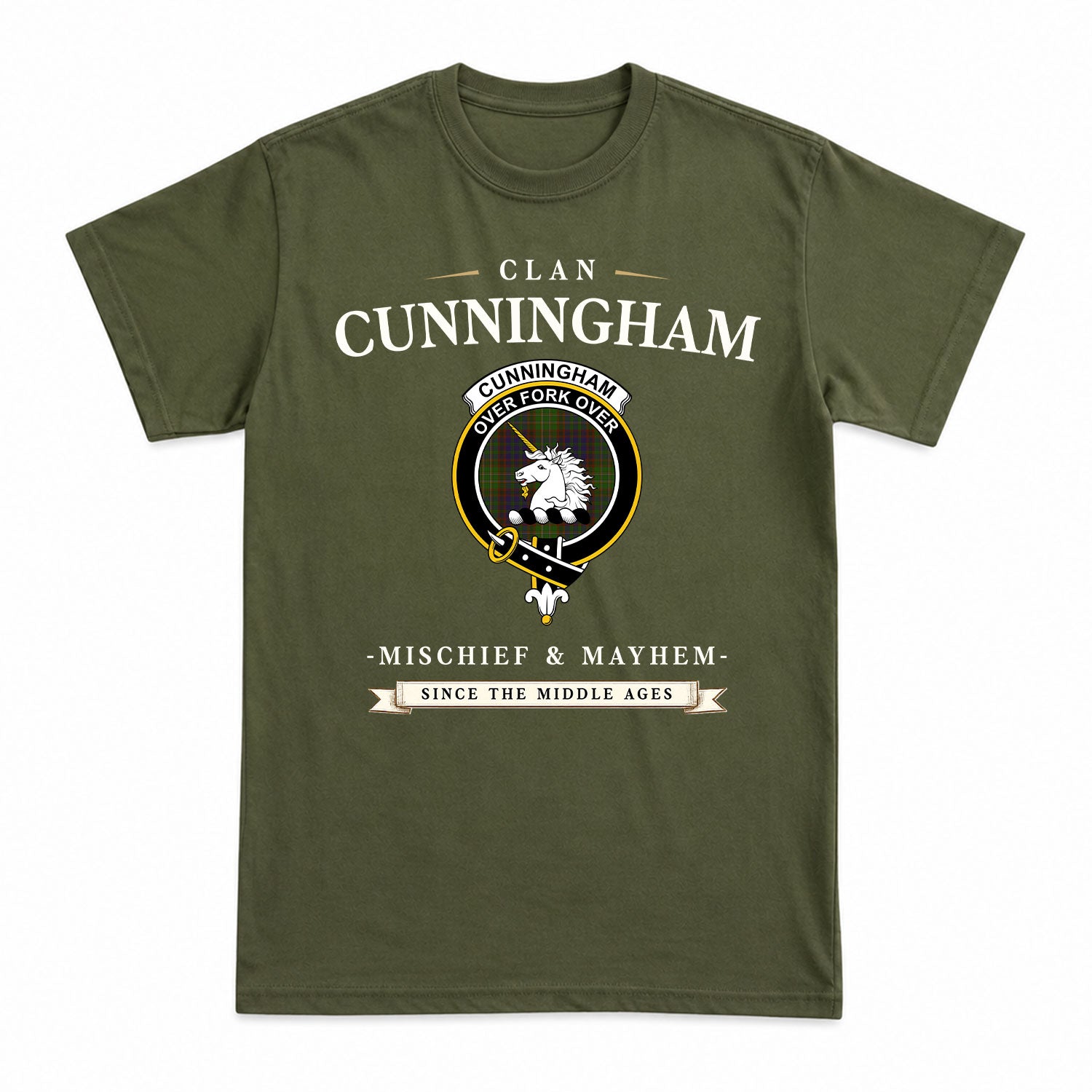 Cunningham Hunting Modern Tartan Crest Mischief and Mayhem T-shirt