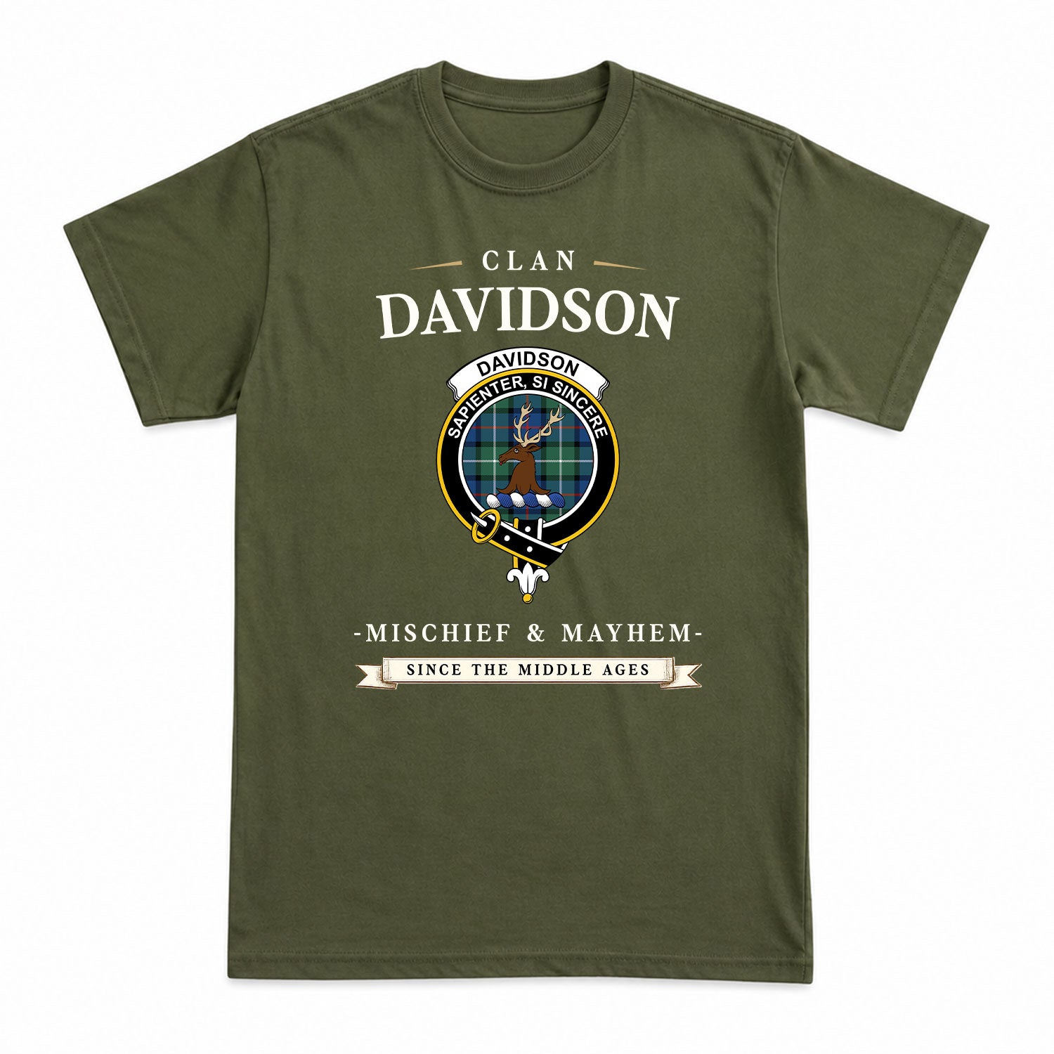 Davidson of Tulloch Tartan Crest Mischief and Mayhem T-shirt
