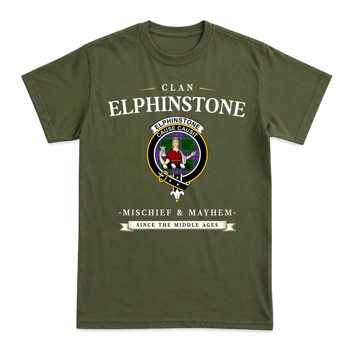 Elphinstone Tartan Crest Mischief and Mayhem T-shirt