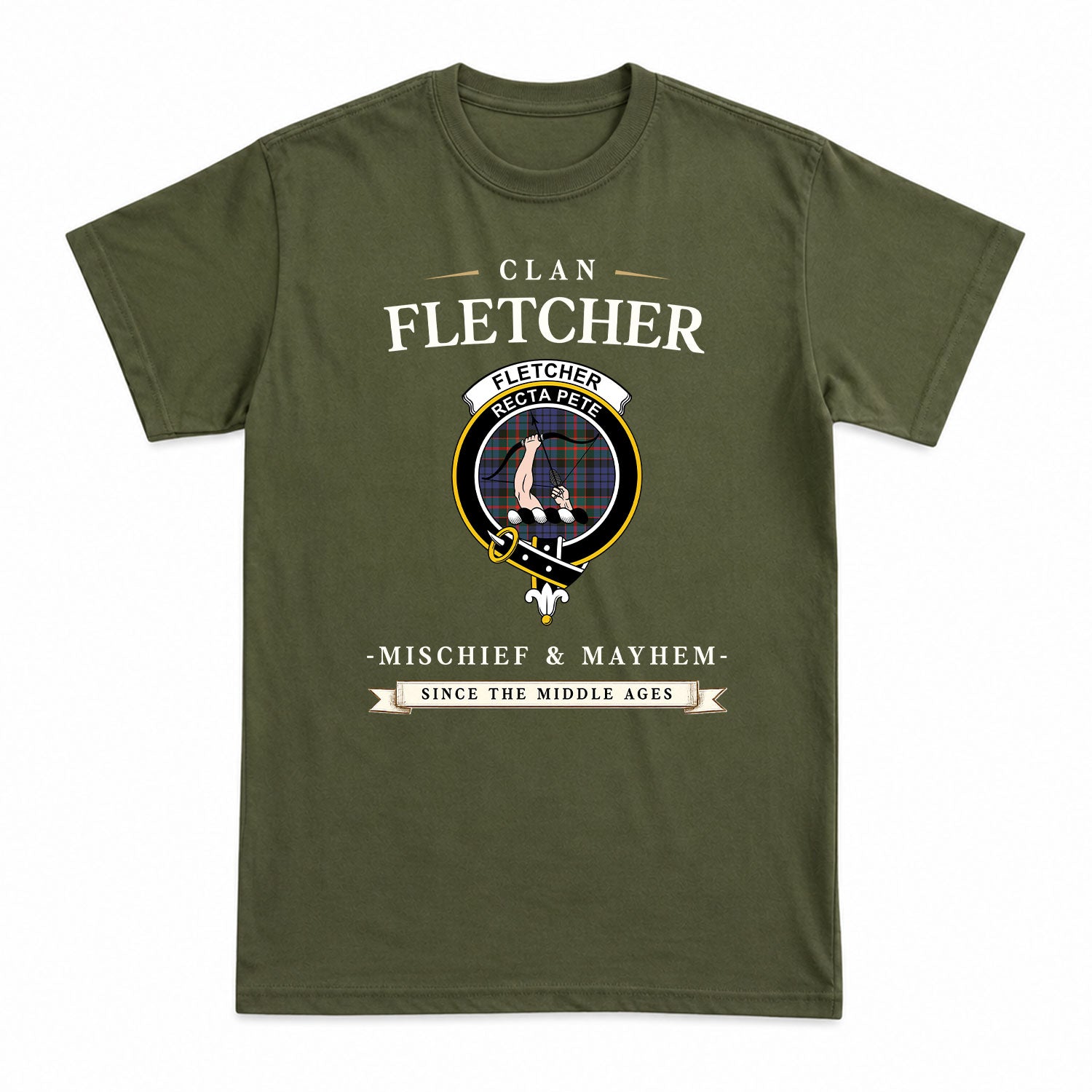Fletcher of Dunans Tartan Crest Mischief and Mayhem T-shirt