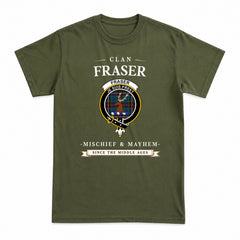 Fraser (of Lovat) Hunting Ancient Tartan Crest Mischief and Mayhem T-shirt
