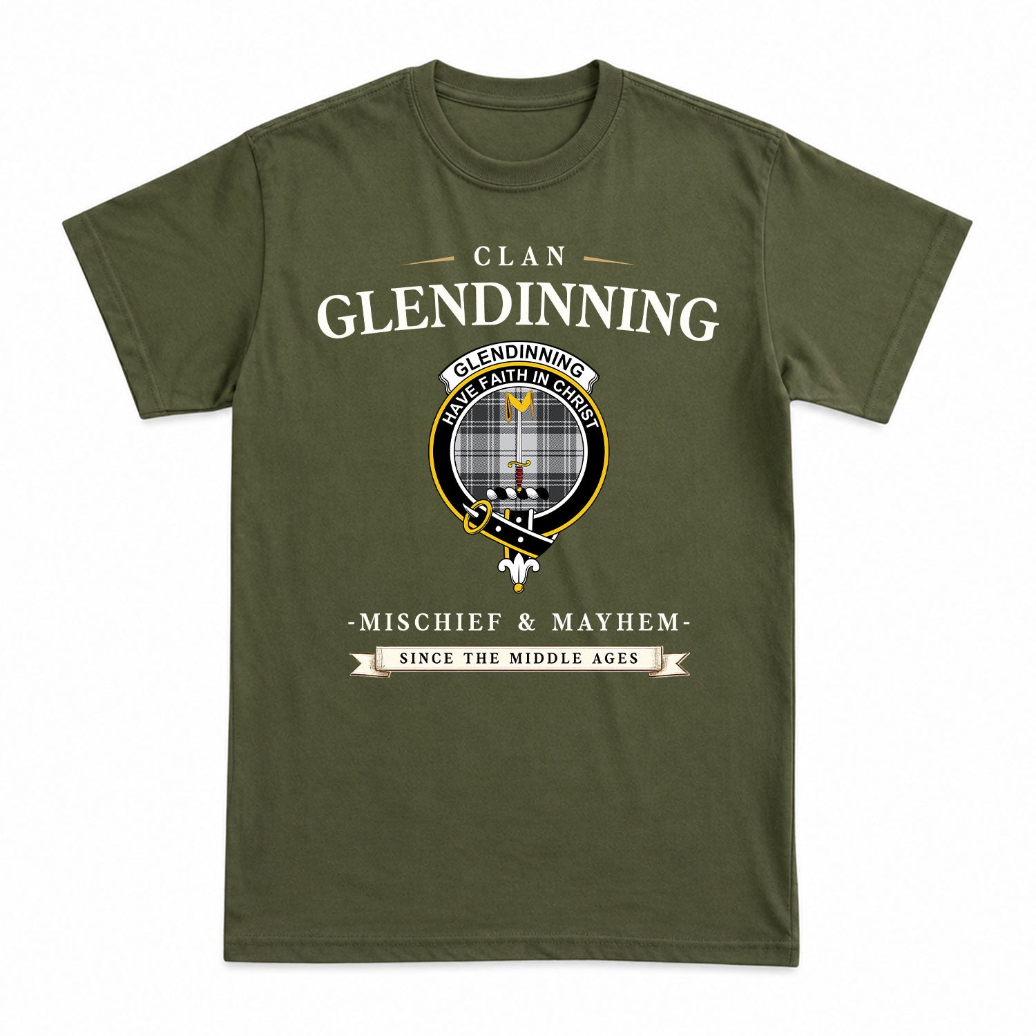 Glendinning Tartan Crest Mischief and Mayhem T-shirt