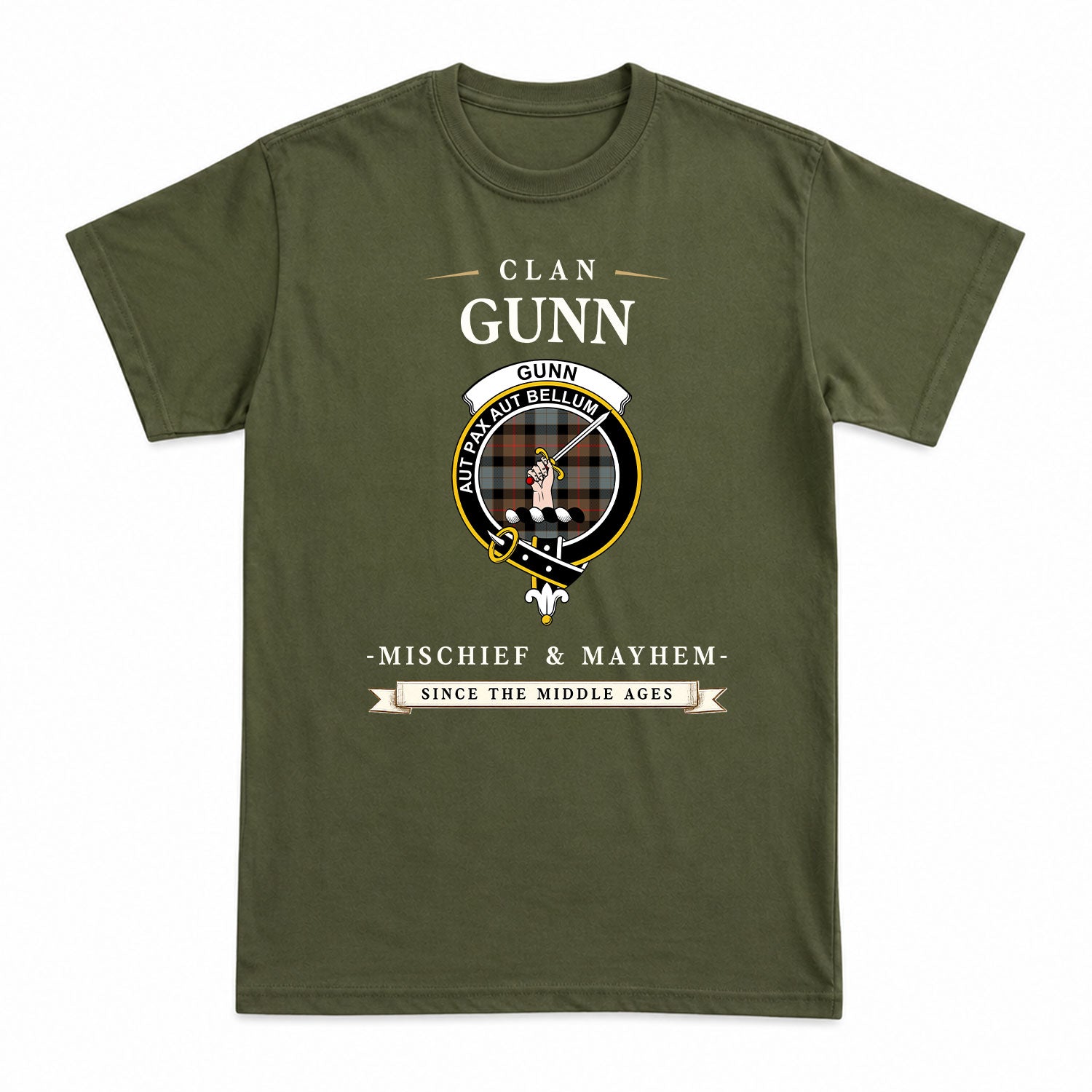 Gunn Weathered Tartan Crest Mischief and Mayhem T-shirt