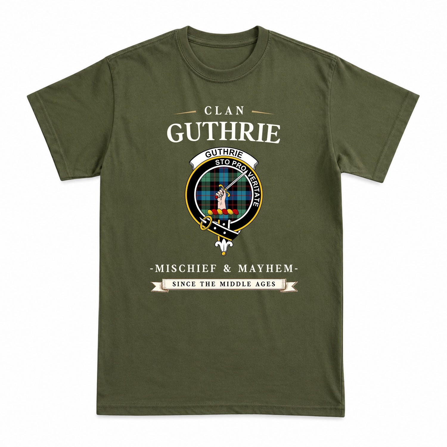 Guthrie Ancient Tartan Crest Mischief and Mayhem T-shirt