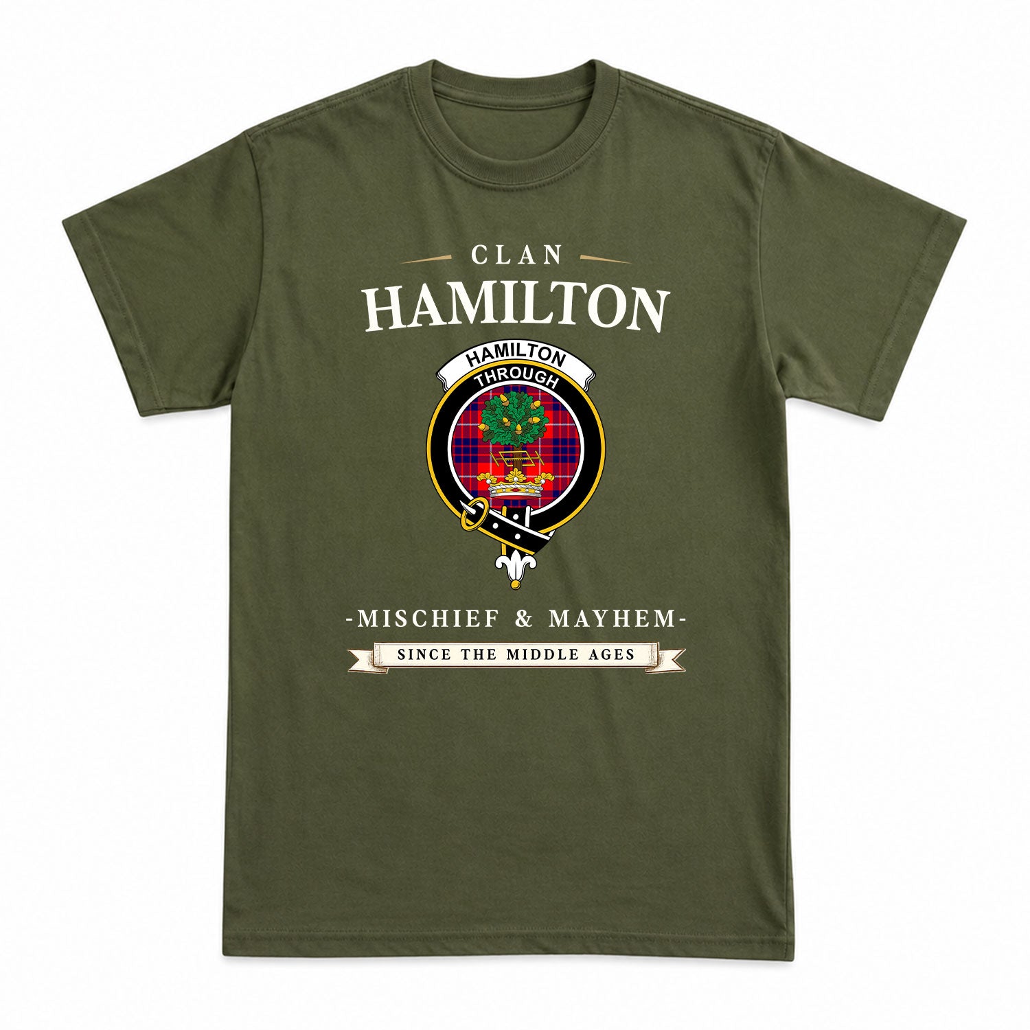 Hamilton Modern Tartan Crest Mischief and Mayhem T-shirt