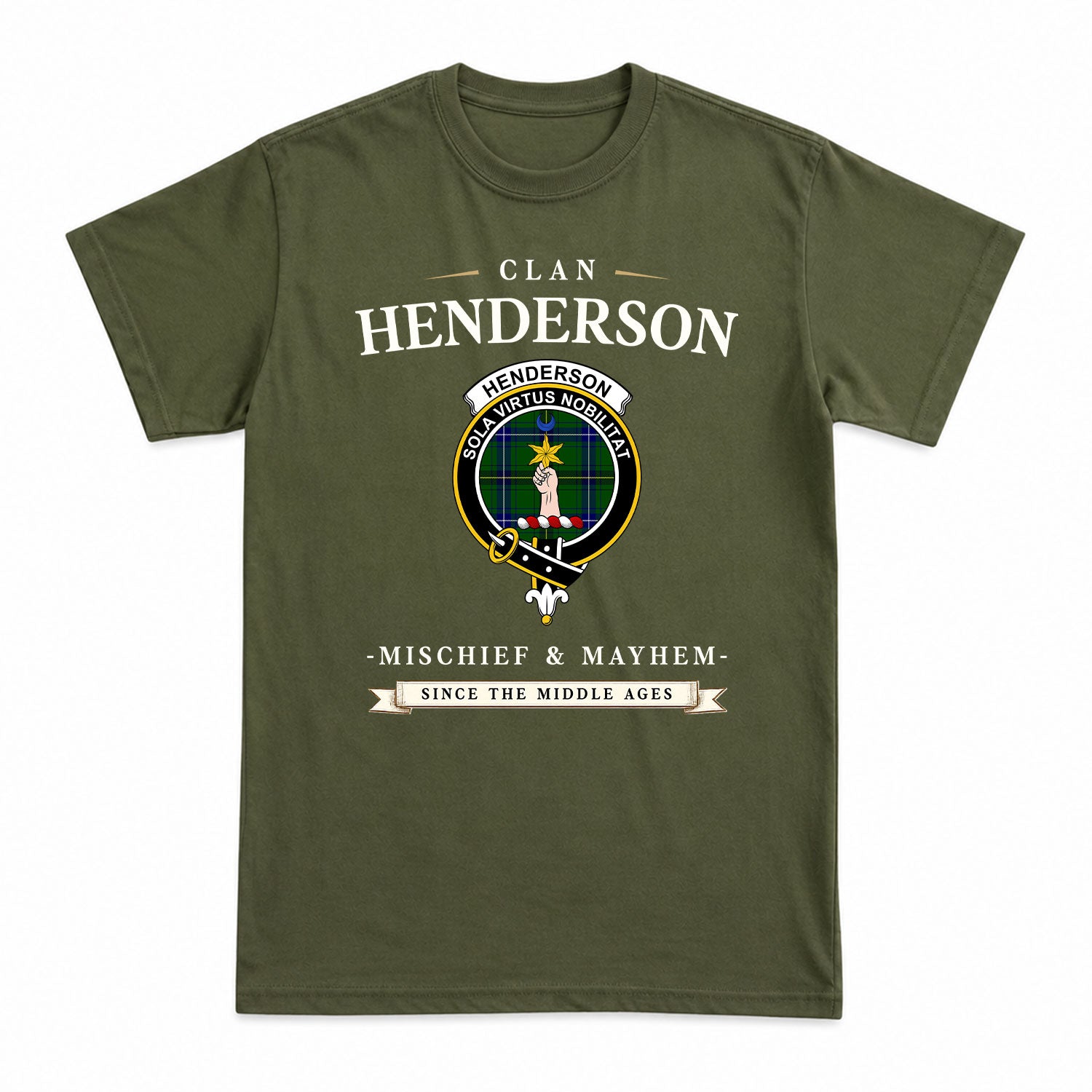 Henderson Modern Tartan Crest Mischief and Mayhem T-shirt