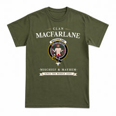 MacFarlane Hunting Modern Tartan Crest Mischief and Mayhem T-shirt