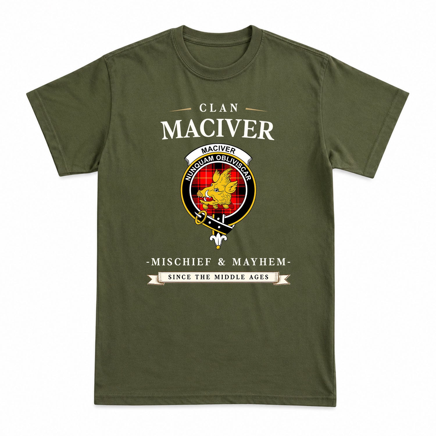 MacIver Modern Tartan Crest Mischief and Mayhem T-shirt