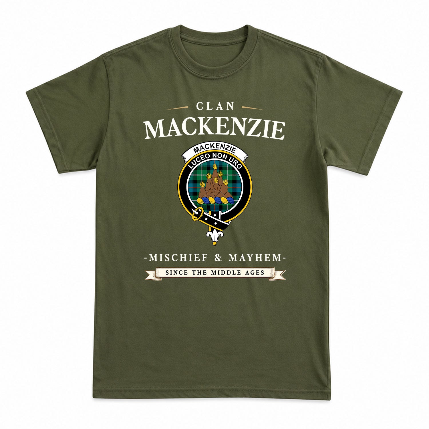 MacKenzie Ancient Tartan Crest Mischief and Mayhem T-shirt