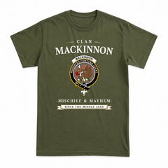 MacKinnon Ancient Tartan Crest Mischief and Mayhem T-shirt