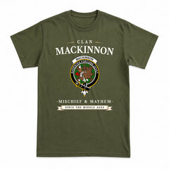 MacKinnon Hunting Modern Tartan Crest Mischief and Mayhem T-shirt