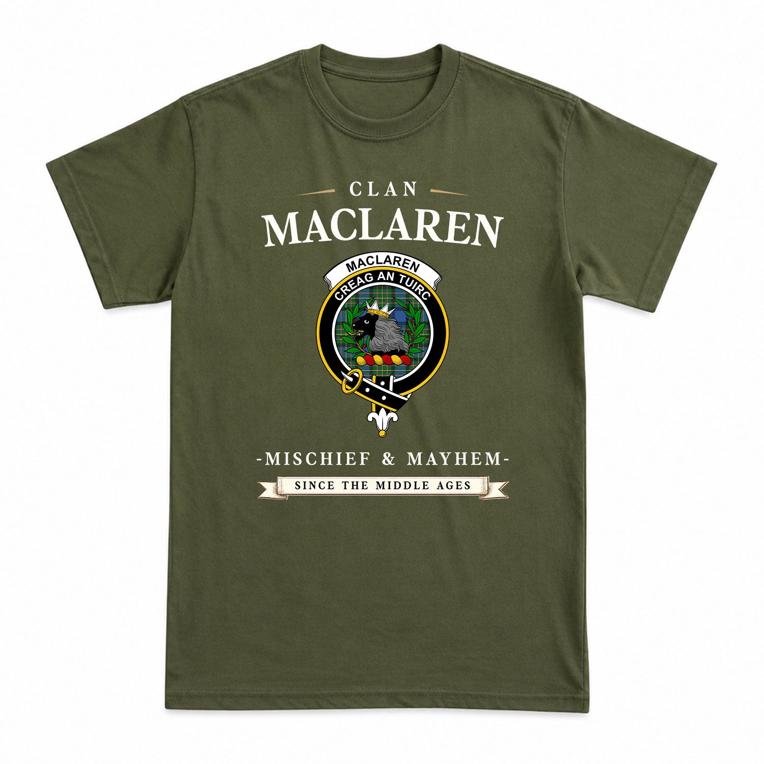 MacLaren Ancient Tartan Crest Mischief and Mayhem T-shirt