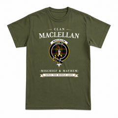 MacLellan Modern Tartan Crest Mischief and Mayhem T-shirt
