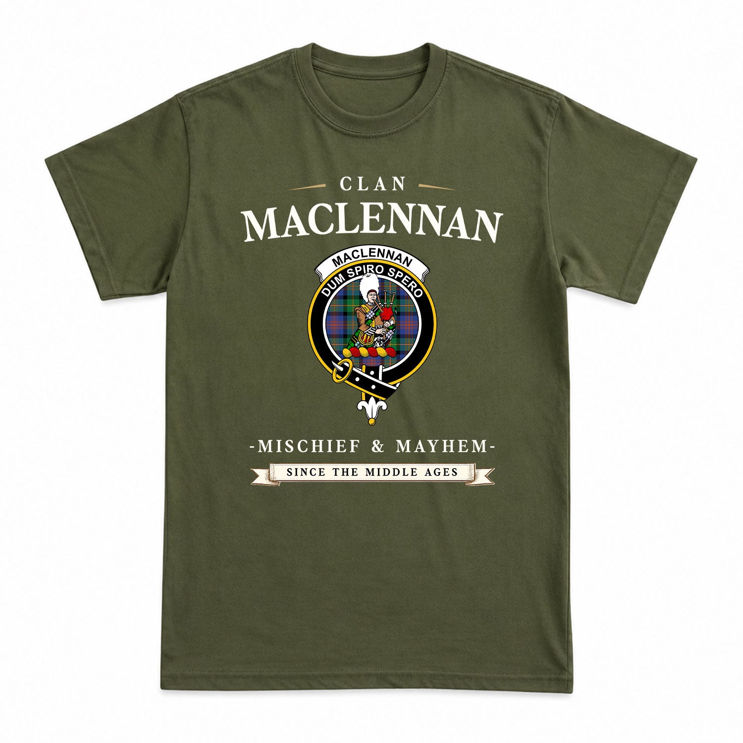 MacLennan Ancient Tartan Crest Mischief and Mayhem T-shirt