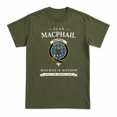 MacPhail Hunting Ancient Tartan Crest Mischief and Mayhem T-shirt