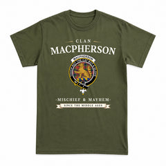 MacPherson Ancient Tartan Crest Mischief and Mayhem T-shirt
