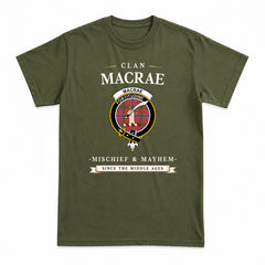 MacRae Ancient Tartan Crest Mischief and Mayhem T-shirt