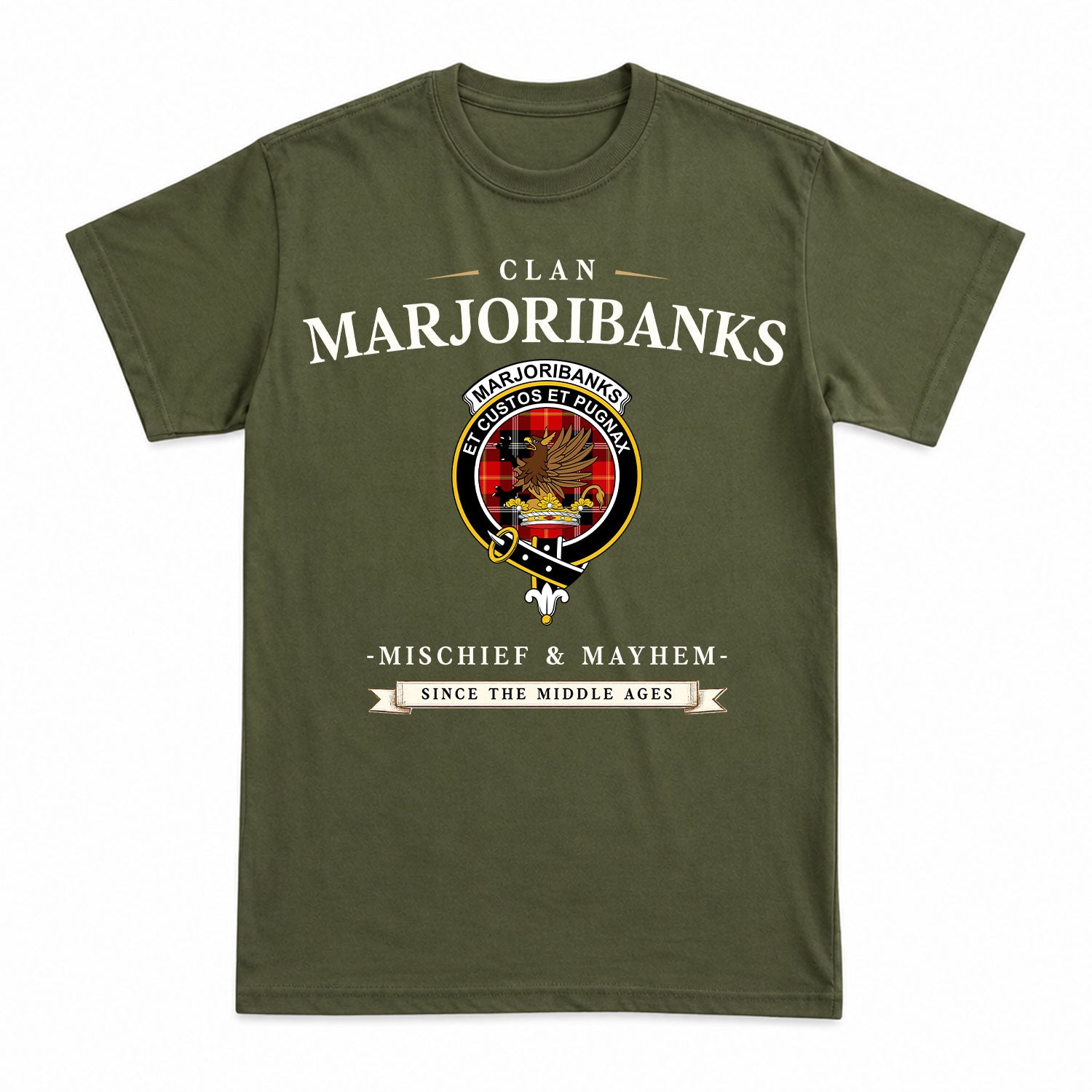 Marjoribanks Tartan Crest Mischief and Mayhem T-shirt