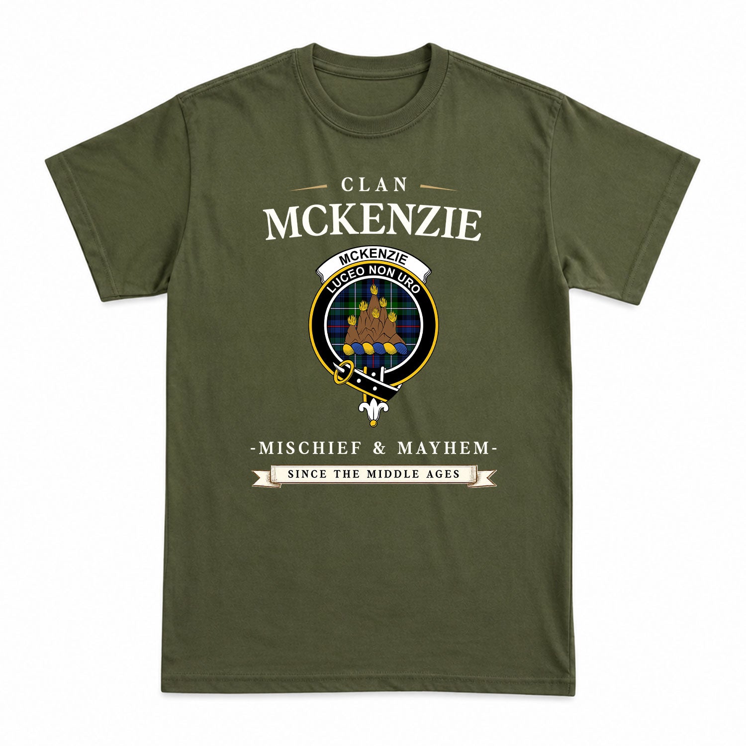 McKenzie Modern Tartan Crest Mischief and Mayhem T-shirt