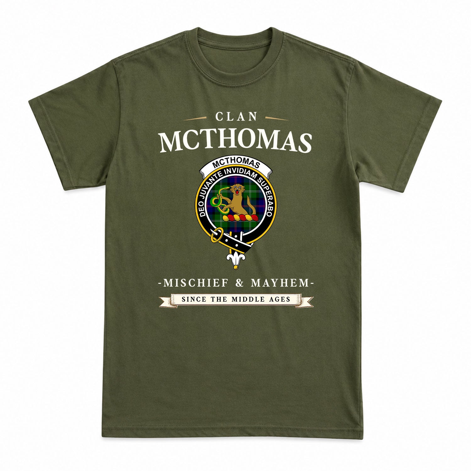McThomas Modern Tartan Crest Mischief and Mayhem T-shirt