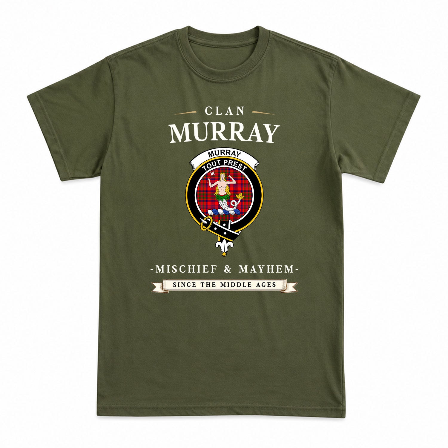 Murray of Tulloch Modern Tartan Crest Mischief and Mayhem T-shirt
