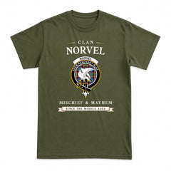 Norvel (or Norvill) Tartan Crest Mischief and Mayhem T-shirt