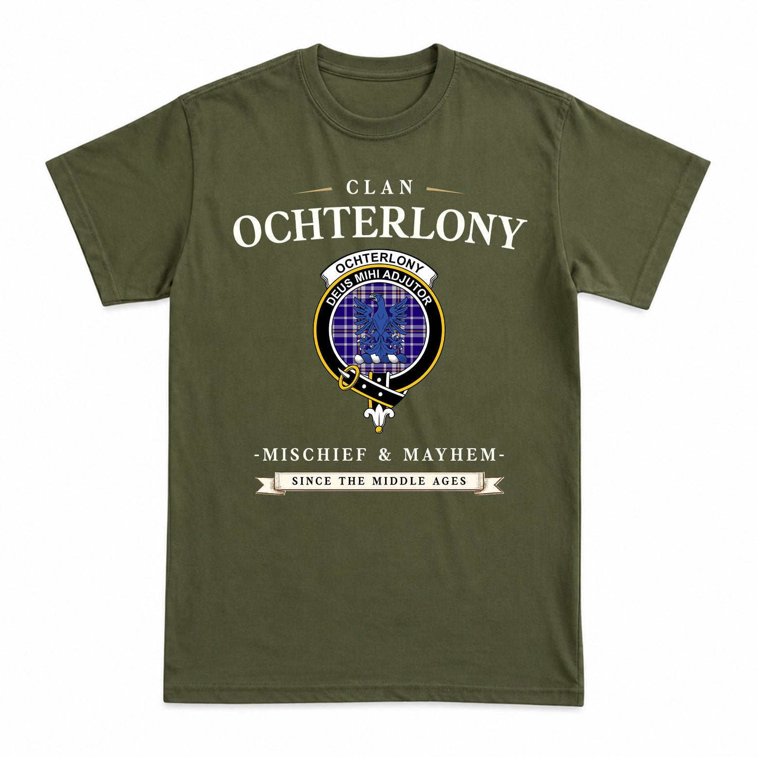 Ochterlony Tartan Crest Mischief and Mayhem T-shirt