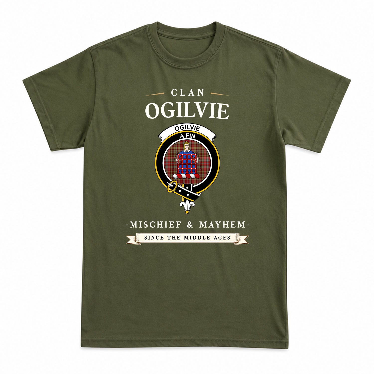 Ogilvie Tartan Crest Mischief and Mayhem T-shirt