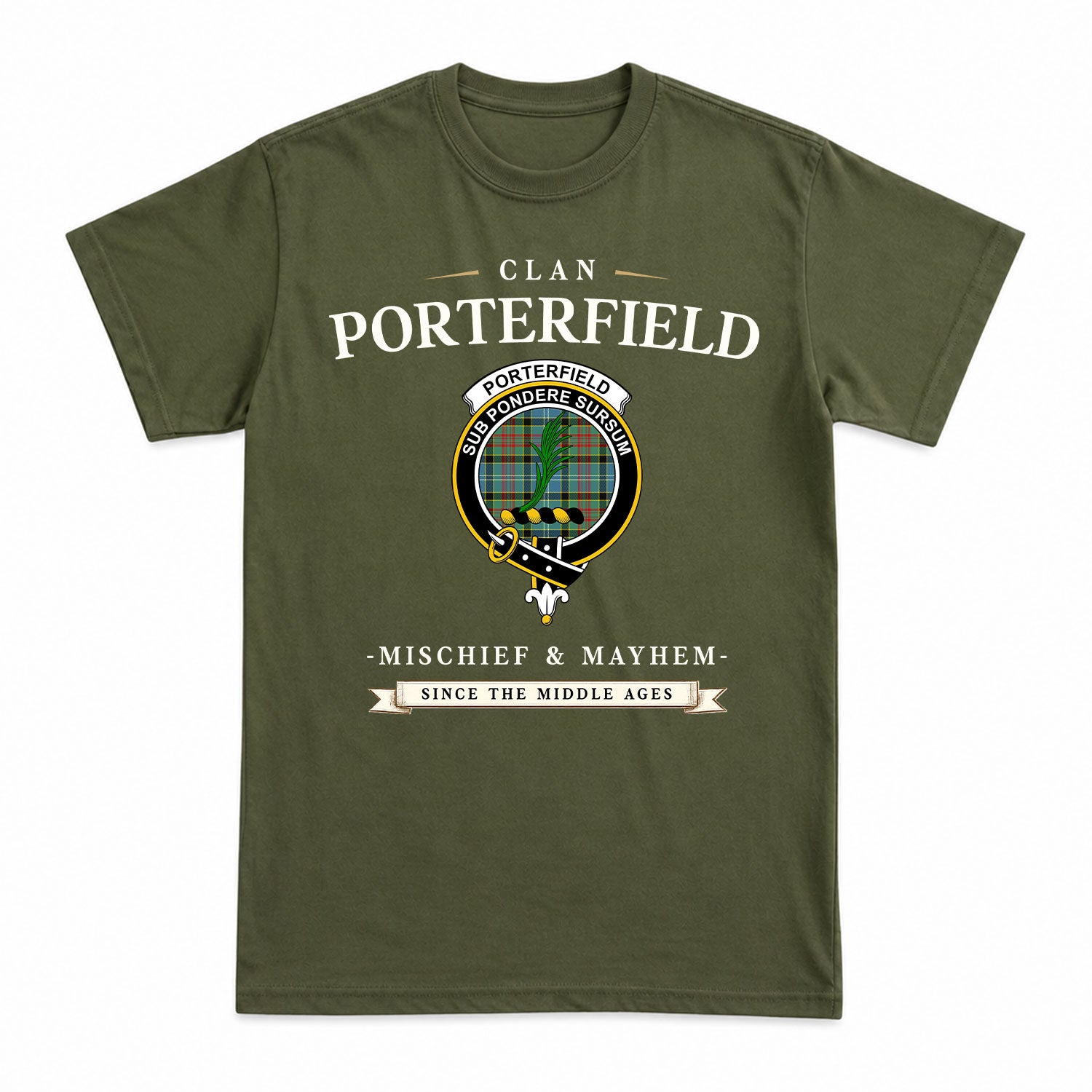 Porterfield Tartan Crest Mischief and Mayhem T-shirt