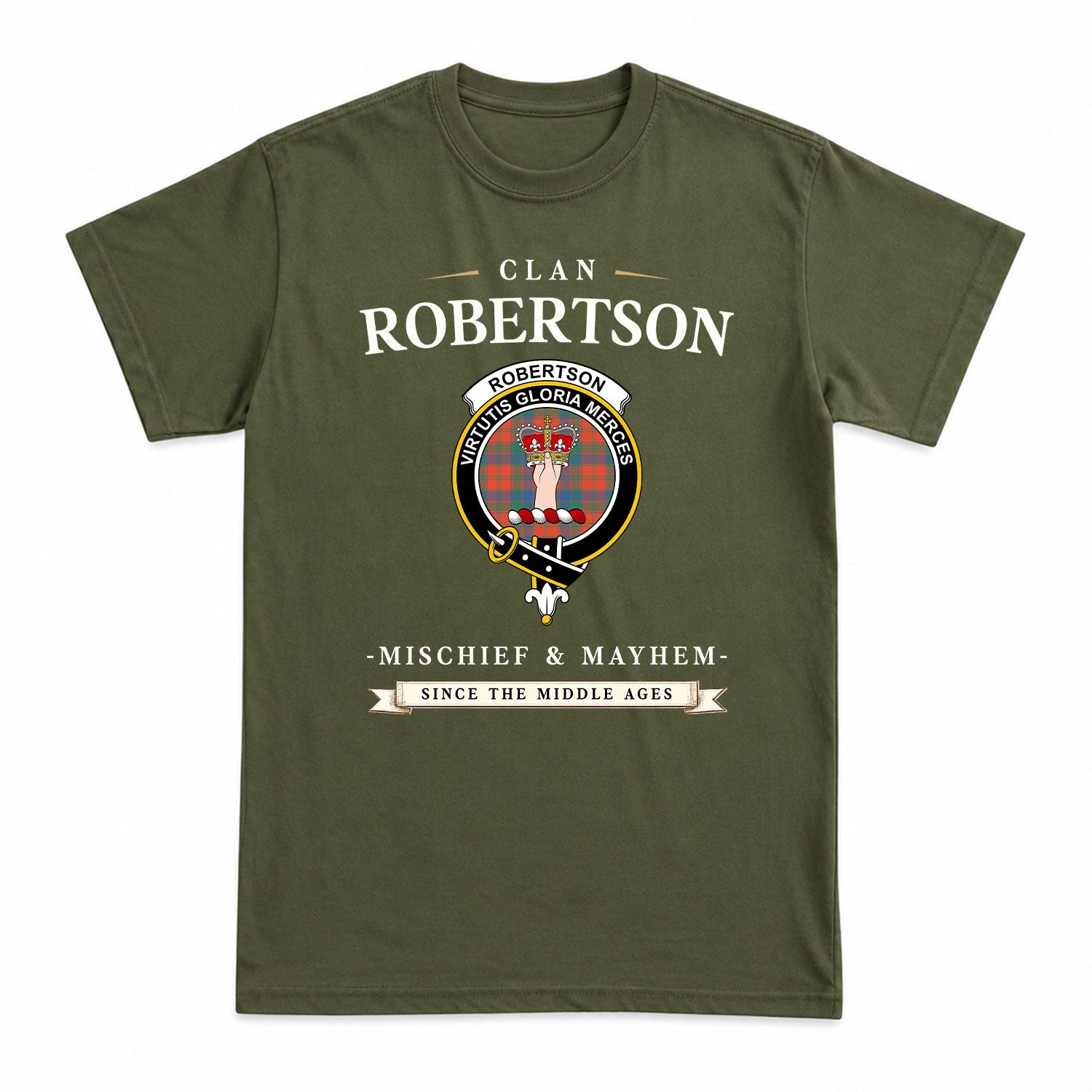 Robertson Ancient Tartan Crest Mischief and Mayhem T-shirt