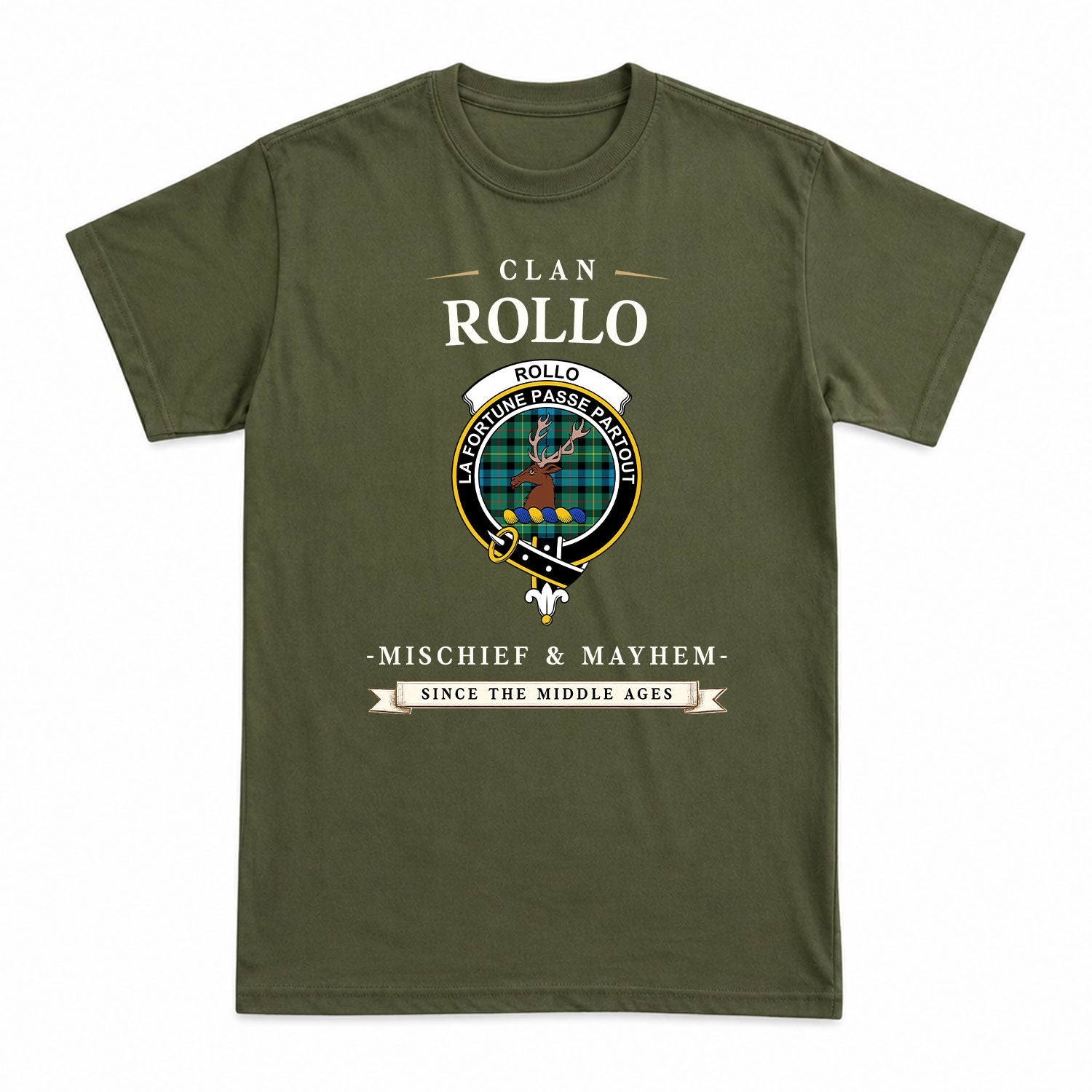 Rollo Ancient Tartan Crest Mischief and Mayhem T-shirt