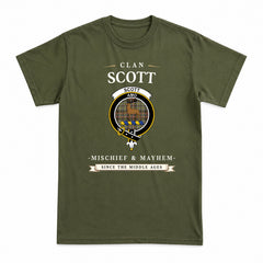 Scott Green Weathered Tartan Crest Mischief and Mayhem T-shirt