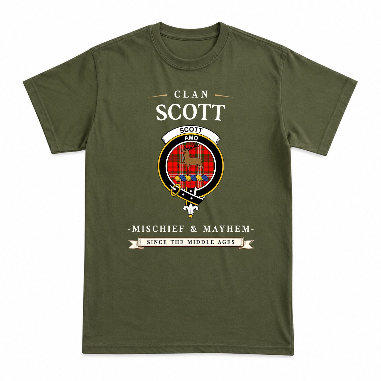 Scott Modern Tartan Crest Mischief and Mayhem T-shirt