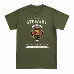 Stewart Royal Modern Tartan Crest Mischief and Mayhem T-shirt
