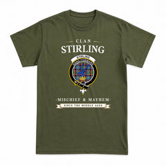 Stirling (of Cadder-Present Chief) Tartan Crest Mischief and Mayhem T-shirt