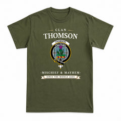 Thomson Blue Tartan Crest Mischief and Mayhem T-shirt