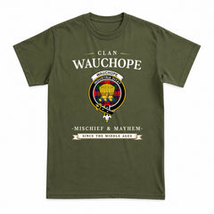 Wauchope (or Waugh) Tartan Crest Mischief and Mayhem T-shirt