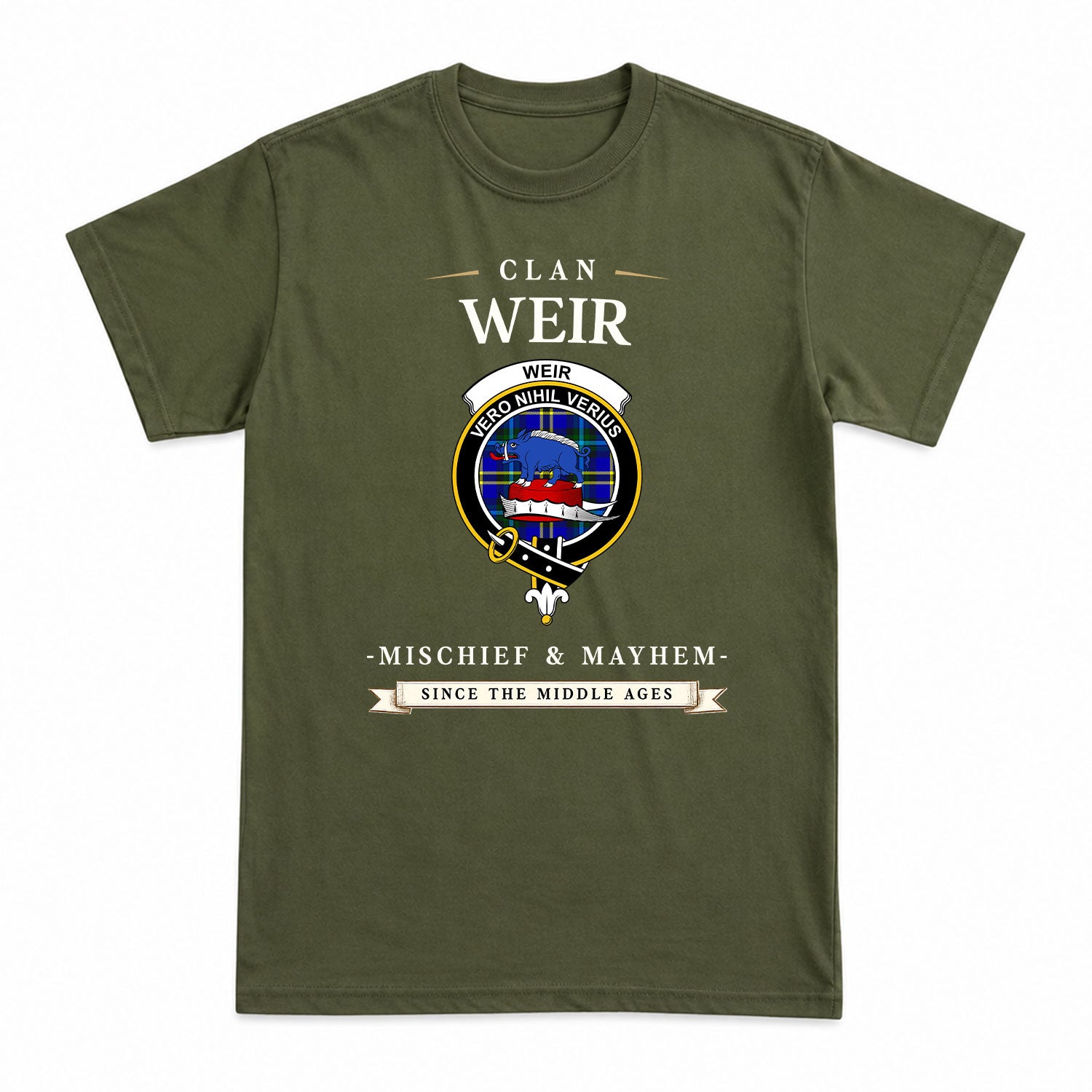 Weir Modern Tartan Crest Mischief and Mayhem T-shirt