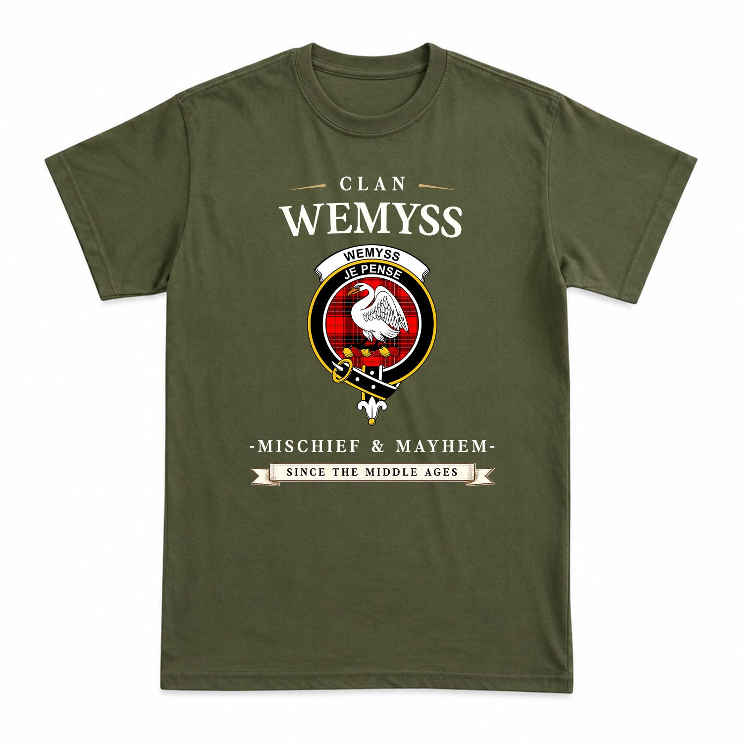 Wemyss Modern Tartan Crest Mischief and Mayhem T-shirt