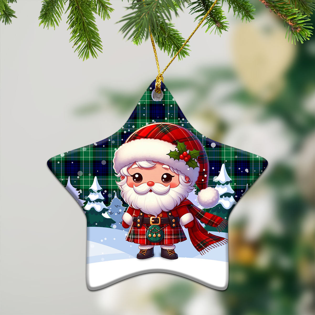 Abercrombie Tartan Christmas Ceramic Ornament - Santa Claus In Kilt Style