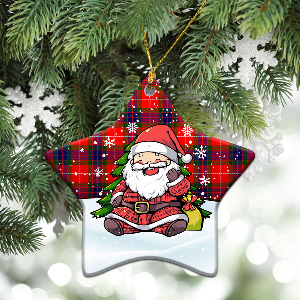 Abernathy Tartan Christmas Ceramic Ornament - Scottish Santa Style