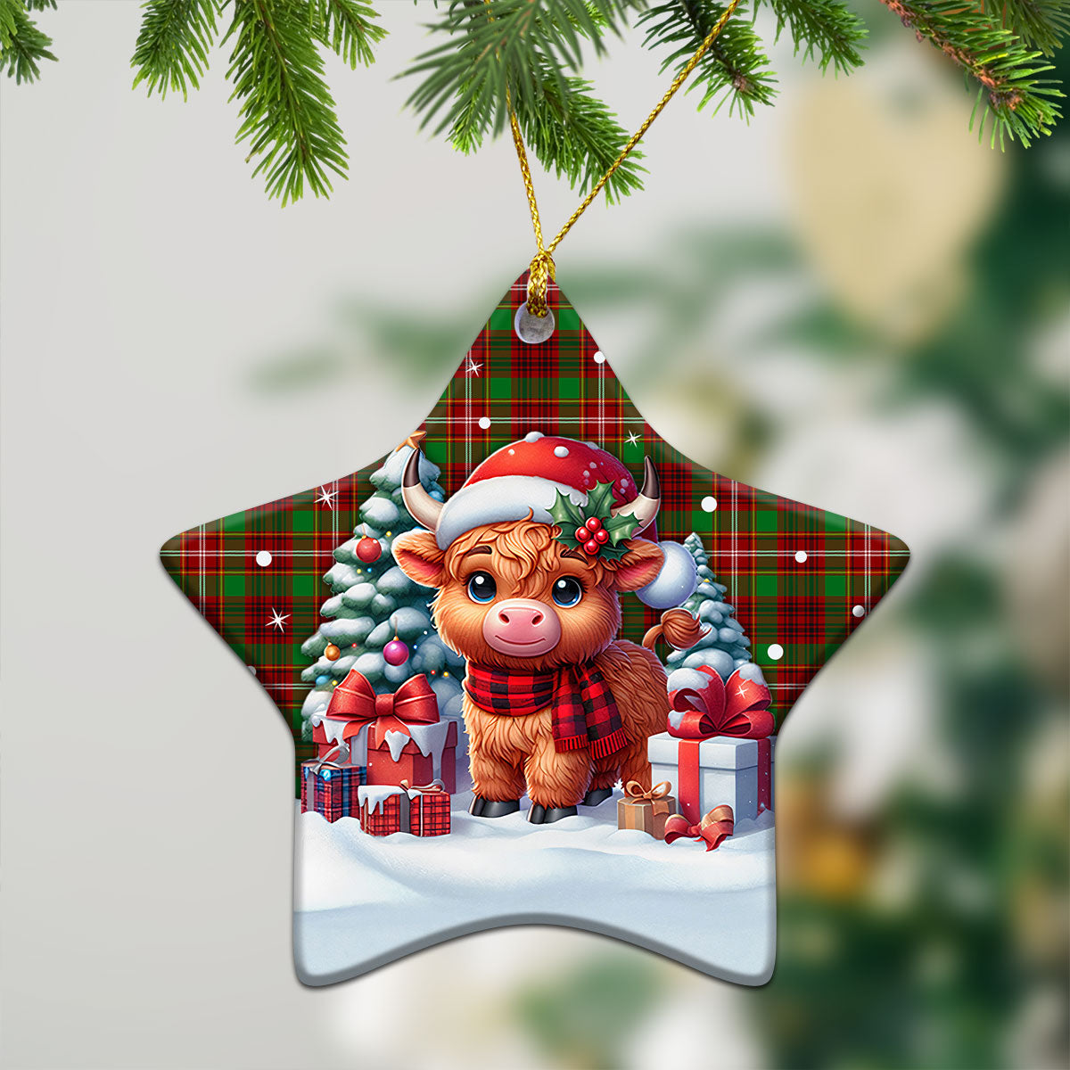 Ainslie Tartan Christmas Ceramic Ornament - Highland Cow Winter Style