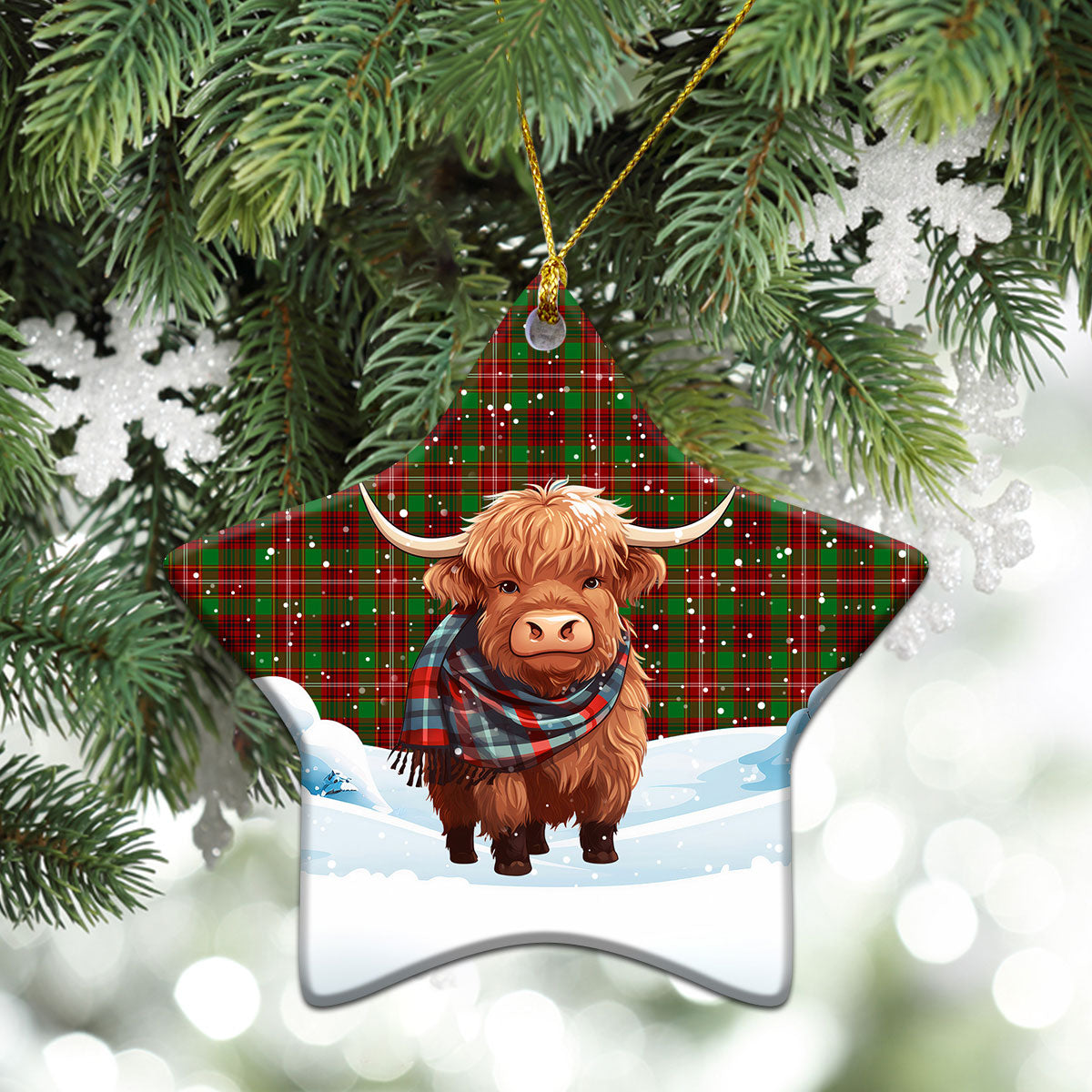 Ainslie Tartan Christmas Ceramic Ornament - Highland Cows Snow Style